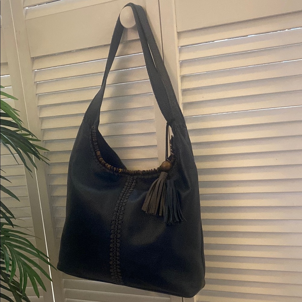 The Sak Navy blue Hobo Bag with Fringe